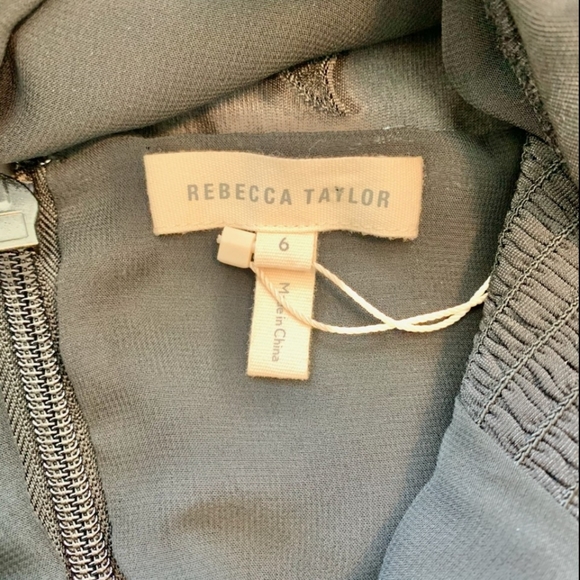 REBECCA TAYLOR Black Stretch Velvet Peplum Top Silk Silver Metallic Floral M 6 - Picture 9 of 10